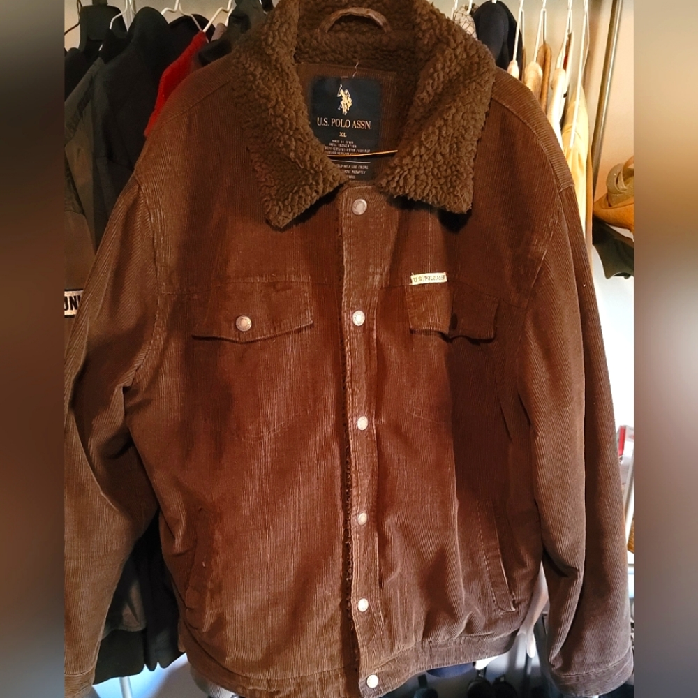Mens US POLO ASSN. BROWN CORDUROY TRUCKERS SHERPA JACKET